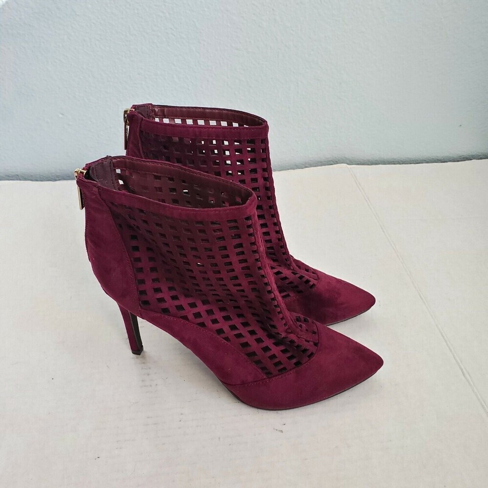 Breckelle's Booties Point Toe Zip Stilettos Sz 10 Beverly Wine‎ 51 Laser Cut